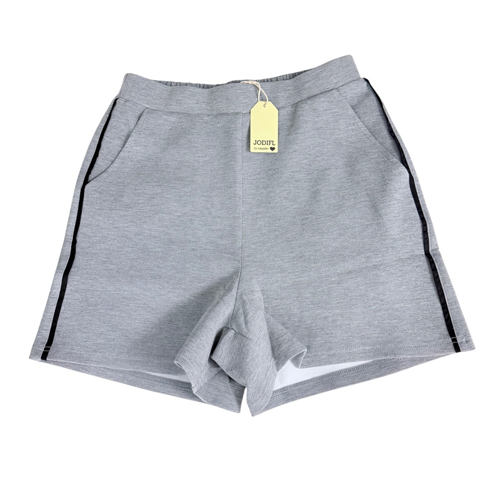 JODIFL Gray Scuba Knit Soft Side Stripe Shorts Womens Lounge Athleisure